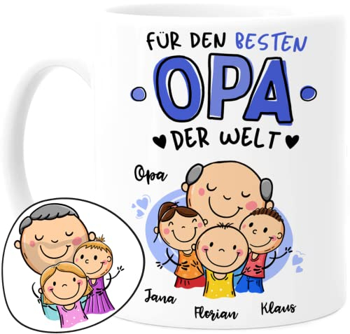 Tassenliebling® Grandpa Tasse personalisiert mit 1-3 Enkelkindern - Für den besten Grandpa der Welt - Vatertagsgeschenk oder Geburtstagsgeschenk - Geschenk Grandpa mit Enkelsohn Enkeltochter