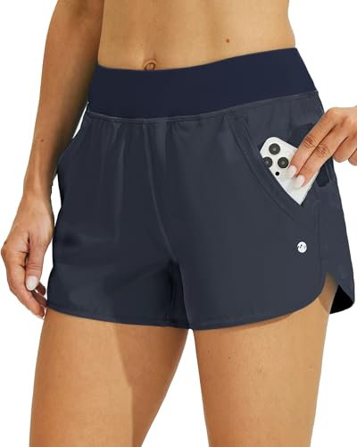 WILLIT Damen 3 Badeshorts Badehose Schwimmen Boardshorts mit Kurzliner Taschen Schnelltrockner UVA Schutz Marineblau L