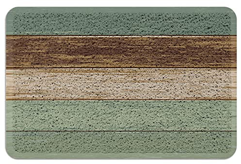 Sage Green Outdoor Indoor Entrance Doormat Vintage Faux Wood Grain Front Welcome Door Mats Inside Outside Rugs, Waterproof Non Slip and Durable 24x16 Inch