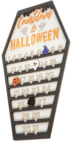 WHAMVOX Countdown-Kalender Aus Holz Adventskalender 2023 Sarg-adventskalender Gothic-dekor Gruseliger Countdown Beweglicher Holzblockkalender Geisterkalender Zubehör Hölzern Halloween