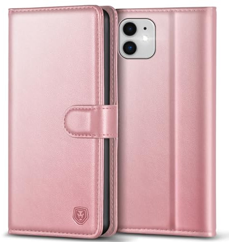 Kuafcase Compatible for iPhone 11 Case with 4 Card Slots Magnetic Closure Kickstand Shockproof Protective Phone Case Compatible for iPhone 11 - Rose Gold