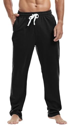 Amy Coulee Herren Baggy Baumwolle Jogginghose mit Taschen | Dünn, Sporthose, Trainingshose, Freizeithose, Fitness, Yoga, Weit, Loose Fit, Gerades Bein, Offener Beinabschluss, Kordelzug