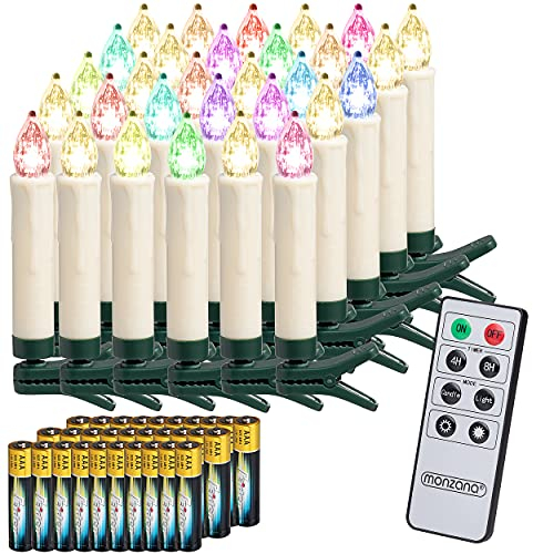 Deuba® LED Weihnachtsbaumkerzen Kabellos 40er Set Bunt mit Batterie Timer Christbaumkerzen Tannenbaumkerzen Lichterkette Weihnachtsbaum Beleuchtung