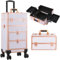 Qivange 4 in 1 Makeup Trolley Aluminium Makeup Vanity Case with Detachable Makeup Box and 2 Sliding Drawers,Professional Beauty Hairdressing Makeup Trolley on Wheels with Key Lock (White)
