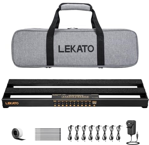 LEKATO Pedalboard mit integriertem Netzteil, 48,5 x 13 x 4,5 cm Kompaktes Effektpedalboard mit Tasche, Pedalboard-Set aus Aluminiumlegierung mit Pedalkabeln, Klettverschluss