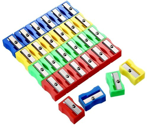 Sacapuntas de Metal,50 PCS Sacapuntas Manual 1 Orificios Afilalápiz Agujero único Acero Inoxidable Afilalapices para Niños Escolares Oficina