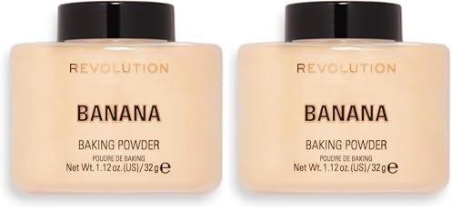 Makeup Revolution, Loose Baking Powder, Verlängert das Tragen von Makeup, Makeup Setting Powder, Banane, Für mittlere Hauttöne, 32g (Packung mit 2)