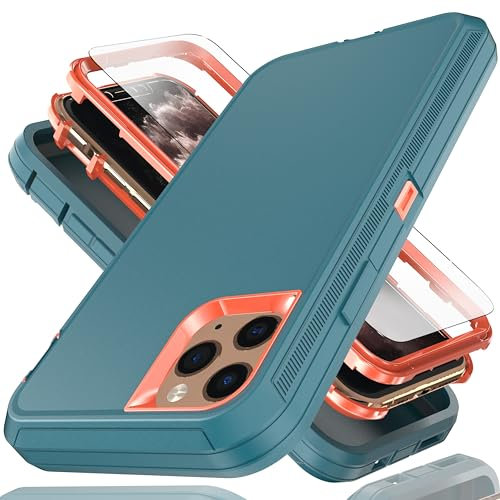YmhxcY for iPhone 11 Pro Case 5.8-Inch with Explosion-Proof Screen Protector,3 in 1 Shockproof TPU Hard PC Bumper Drop-Proof Shell for iPhone 11 Pro-Blue/Orange