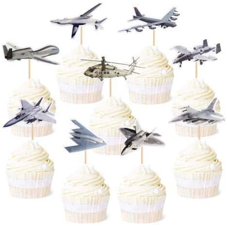 VE Day Air Force Theme Cupcake Topper, Airplane Cupcake Picks, Military Airplane Aircraft Fighter Jet Plane Party Cake Decoration(18pcs)