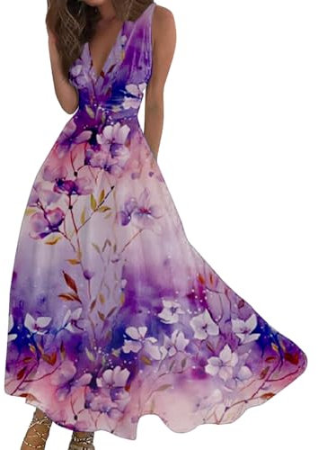AIchenYW Abito da donna casual alla moda Sexy Gonna comoda ed elegante Abito lungo popolare vestito estivo Abiti per la casa, per uscire e appuntamenti, Lilla, XL