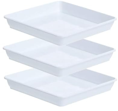 Sottovaso per piante, 3 pezzi, bianco, in plastica, quadrato, per il giardinaggio, 25 x 25 cm