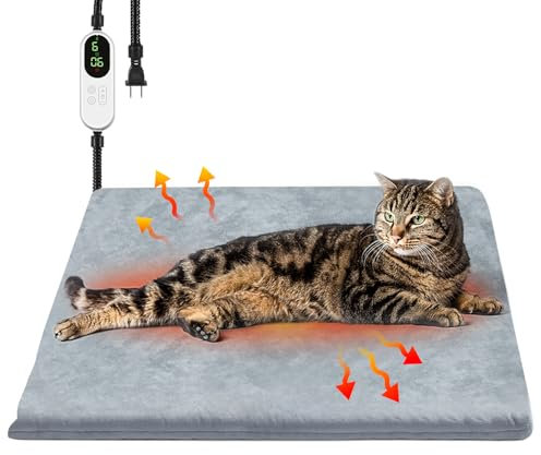 Haustier-Heizkissen, 9 einstellbare Temperatur, Katzen-Heizkissen mit Timer, 45 x 45 cm, wasserdicht, beheizt, wärmend, Hundedecke, Bettmatte für Katzen, Hunde, Kätzchen, Welpen, Kleintiere,