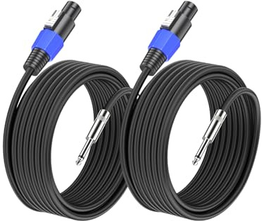 2pack 20M Speakon to Jack Cables 2 Core CCA 15AWG Amplifier Speaker Cable | Heavy Duty, Speakon to 1/4Cables for Monitor, PA Systems, Amplifier, High Fidelity, Stable Signal, NL4 NL2 Speakon Connector