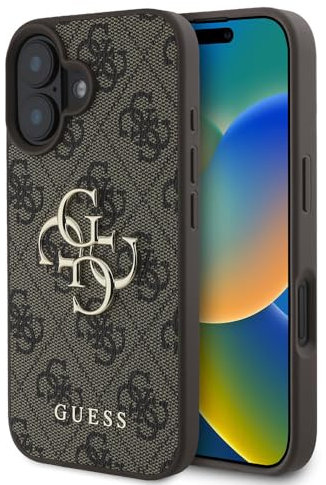 Guess Case Compatible with iPhone 16 Pro Max Back Cover Hul - 4G PU Big Logo - Brown (iPhone 16)