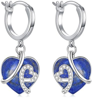 AOBOCO Herz Ohrringe Damen, 925 Sterling Silber Creolen baumeln mit Blau Kristallen, Geburtstag Geschenke für Frau Mutter (Lapislazuli)