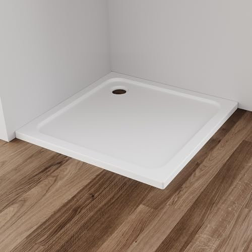 IMPTS Duschwanne 80x80x4 cm Duschtasse Komplett Set Quadrat Extra Flach Eckig Acryl Weiß Dusche Acrylwanne für Duschabtrennung Duschkabine, inkl. Ablaufgarnitur