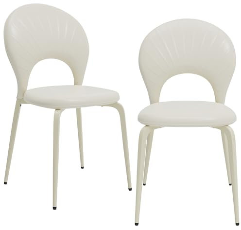 PIPIPOXER Kunstleder 2er Set Esszimmerstuhl Bequemer Schalenstuhl Wohnzimmerstuhl mit Rückenlehne,Küchenstuhl mit Sitzfläche aus und Metallbeine, für Esszimmer, Wohnzimmer,Cremefarben