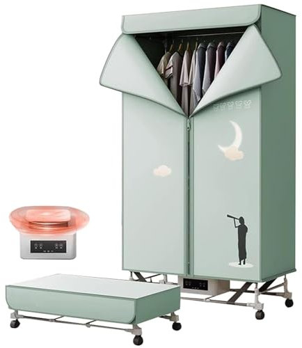 Secadora de Ropa Eléctrica, Tendedero de Ropa con Calefacción de 2000 W con Temporizador de 180 Minutos, Secadora de Ropa con Calefacción Plegable de 2 Niveles con Tapa, Rejilla de Secado de Acero