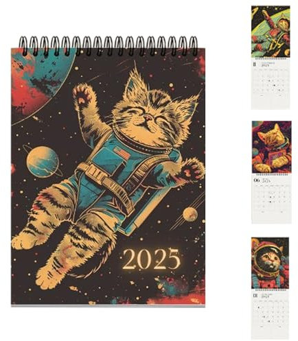 Space Cats 2025 Wall Calendar, Monthly Calendar Planner, New Year Gift
