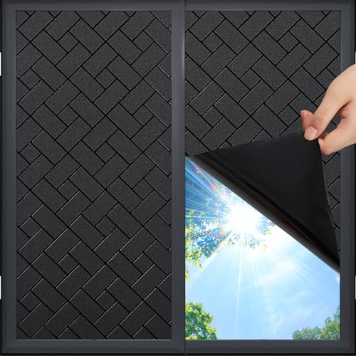 Coavas Opaque Window Film Privacy Glass Static Cling, Blackout 60x200cm | Geometric Light Blocking UV Protection Anti Glare Frosting Window Sticker, No Glue Rental Friendly Home Door Bedroom Office