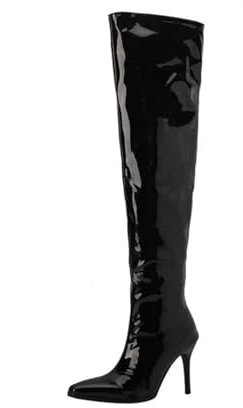 smlekwc Donna Tacco Alto Stivali Alti alla Coscia con Cerniera Laterale Punta Appuntita Stivali sopra Il Ginocchio Stivali Lunghi da Cavaliere in Ecopelle,Nero,40 EU