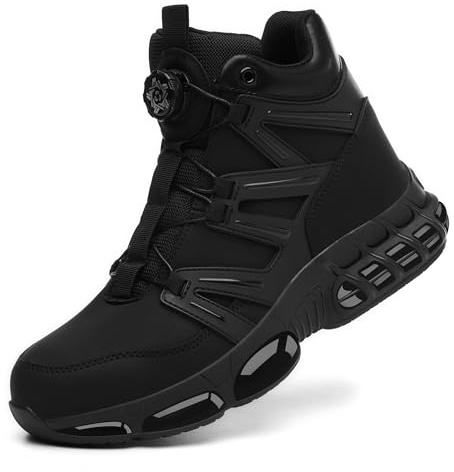 PAQOZKC Scarpe Antinfortunistiche Alte Leggere Uomo Donna Scarpe da Lavoro | Pelle sintetica+linguetta traspiranti, puntale acciaio+Kevlar, EN ISO 20345, suola air, Scarponi Antinfortunistiche+giorno