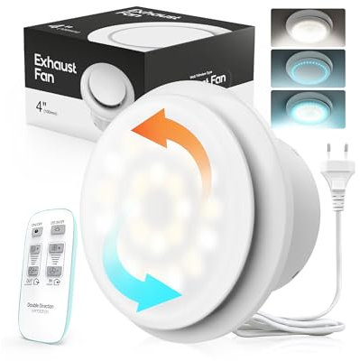 SBONNI Extractor de Baño 100 mm - 11 Efectos de Luz, 6 Velocidades, Bidireccional, Mejorado Ventilador Extractor de Aire Silencioso con Control Remoto - Potente para Baño, Cocina, WC, Garaje y Sótano