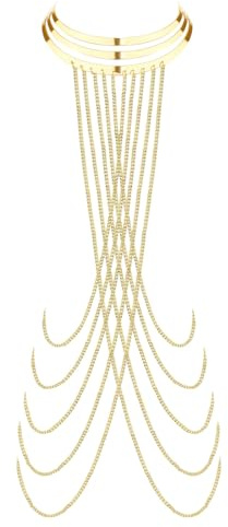QEXUJOW Catene e collane per il corpo,Gioielli per il corpo e la pancia Gioielli per il corpo bikini Catene per reggiseno Catene per il petto lunghe multistrato da donna
