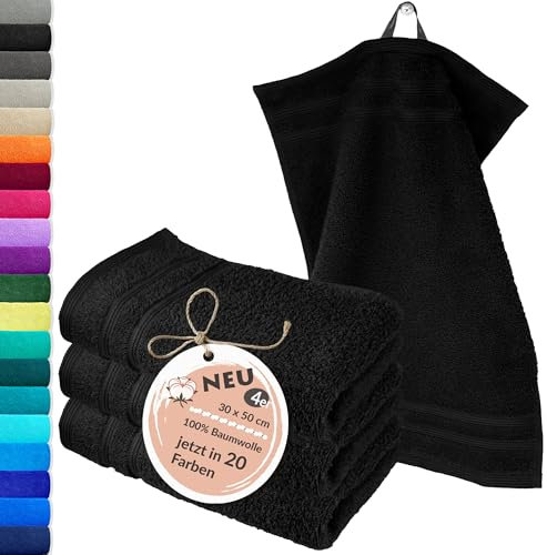 Lashuma Flauschiges Handtuch Set 30x50 cm, London 4er Set Gästehandtücher Schwarz, Ideal für das Gesicht, Kinder und Gäste