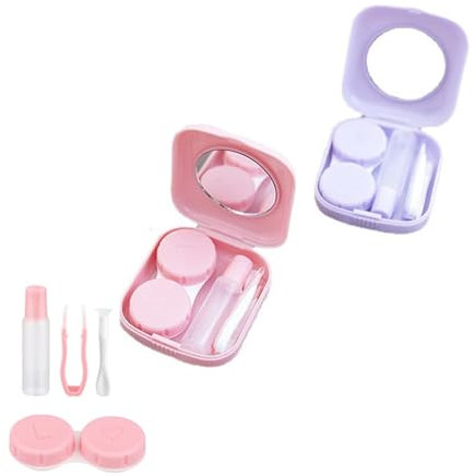 Jimkply 2 unidades de estuche para lentes de contacto, ayuda para poner lentes de contacto, accesorios de viaje, no tóxicos, para familias, viajes, alojamiento, Rosa+purple, NORMAL