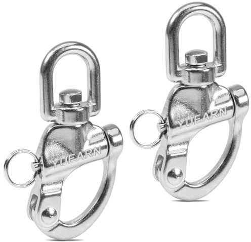 YUEARN 316 Stainless Steel Quick Release Snap Shackle (2-Pack), 2.75 Marine Grade Swivel Boat Shackles for Sailing Rigging, Spinnaker Halyard, Sailboat Hardware & SCBA Mask Clips