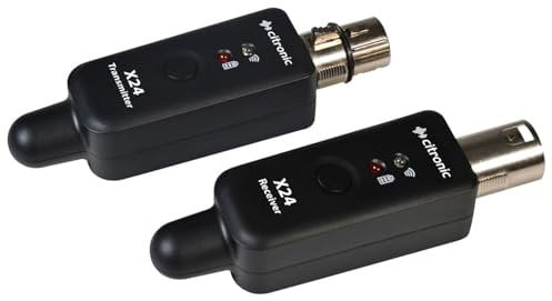 Citronic | X24 Wireless Microphone Transmitter & Receiver Set | 2.4GHz Plug-in System | Rechargeable USB-C | XLR to 6.3mm Adapters | DJ PA Speakers Mics Mixers Guitar | 30m Range