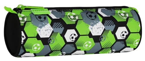 sarcia.eu Federmappe für einen Jungen, runde, mit Reißverschluss, Fußball, FÜR EINEN Spieler, Schwarz-grüne 22x8x8cm (Fußball Rund)