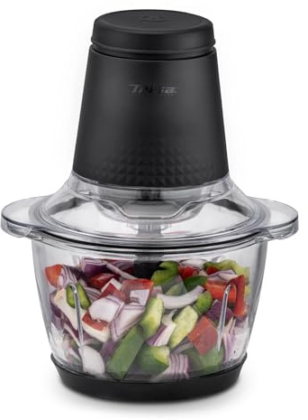Trisa Multizerkleinerer Küche Elektrisch – 400W Universalzerkleinerer mit 1,2L Glasbehälter, 4-fach Edelstahlklingen für Gemüse, Nüsse & Crushed Ice, Press & Chop, Spülmaschinengeeignet