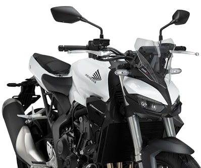 Puig 22381W New Generation Sport; aerodynamic sport windscreen; made of high-resistance PMMA; includes metal brackets and TÜV approval, Clear