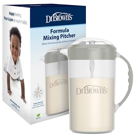 Dr. Brown's Baby Formula Mixing Pitcher with Adjustable Stopper, Locking Lid, and No Drip Spout, 36 oz, BPA-Free, Gray, 1-Pack