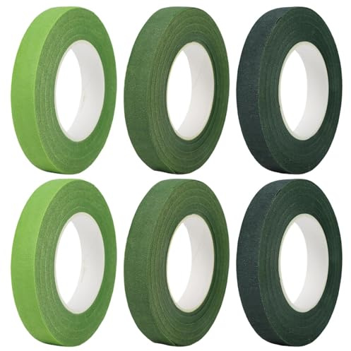 EVTHUR 6 Stück Floristenband Kreppband Grün, 12mm Flora Kreppband Für Blumenstrauß Stiel Verpacken Und DIY Kunsthandwerk
