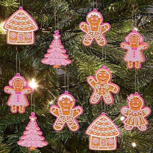 Lebkuchenmann Deko Weihnachten, 18 Stück Lebkuchenmann Anhänger, Christbaumschmuck Lebkuchen Rosa, Weihnachtsbaumschmuck, Weihnachts Ornamentes, Hängende Lebkuchen Figur Deko für Weihnachten