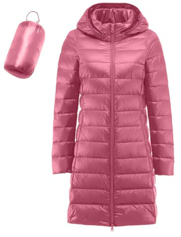 Guhmomh Steppmantel Damen Lang Daunenmantel Lässig Kapuzenjacke Packbare Winterjacke Warm Puffer Jacke Winter Sportjacke Einfarbig Steppjacke Leicht Outdoorjacke Wanderjacke Mantel Daunenjacke