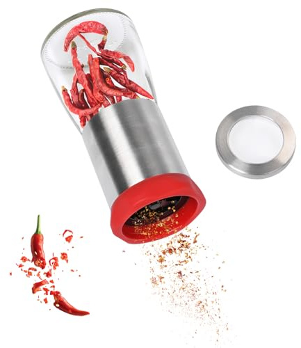 WAONIQ Chilimühle Edelstahl & Glas,Chilischneider für Getrocknete Chilis und Grobe Gewürze,Gewürzschneider Schneidwerk set mit Schneideklinge,für viele Paprikasorten geeignet