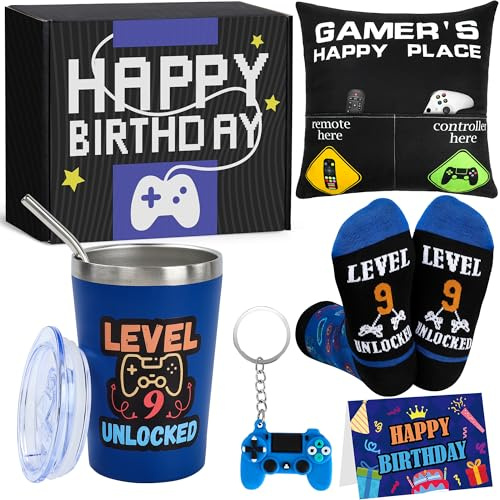 Gamer Geschenk Junge 9 Jahre, Lustiges Geburtstagsgeschenk 9 Jahre Jungen | Gamer Fan Geschenkset zum 9. Geburtstag für Sohn, Enkel, Neffe oder Freund – Coole Video Game Lovers Geschenkidee