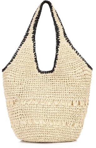 OPLERT Sac de Plage Femme Style Paille Sac à Main Bandoulière Été Tressé Sac Cabas Vacances Raphia Chic