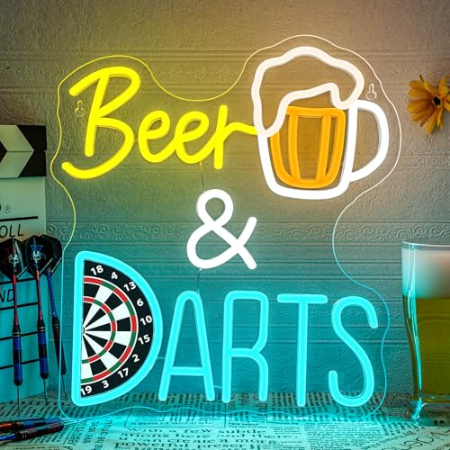 SIGNSHIP Bier Darts Neon Schild Beer Darts Led Schild Dart Led Schriftzug Dimmschalter USB Leuchtschild Wand Bier Deko für Zimmer,Bar,Party,Bierbar,Hausbar,Geschenk für Dart und Bierliebhaber