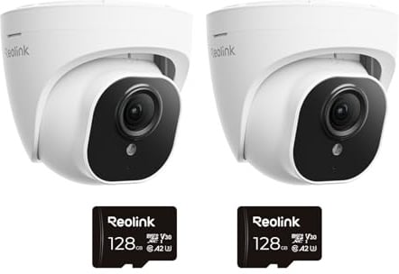 Reolink 5MP PoE Überwachungskamera Aussen mit Personen-/Autoerkennung, Smarte IP Kamera Outdoor mit Zeitraffer, IR Nachtsicht, Audio, Wasserfest, 2X RLC-520A mit 2x128GB mircoSD Karten