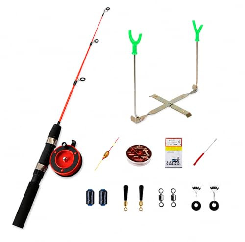 FytStycale Eisangelset Komplett, 1.2m EIS-Angelrute Set mit Rolle und Ständer, Glasfaser, für Winterangeln, Barsch, Hartes Ende Großes Brettrollen, 1 Meter