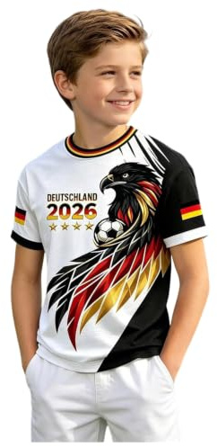 Deutschland T-Shirt Kinder Retro Fußball Trikot mit Adler WM 2026 Fußballfans Tee Top Kurzarm Deutschland-Symbol T Shirt Deutsche Flagge Freizeitshirt Klassische Sommer Germany Tshirt