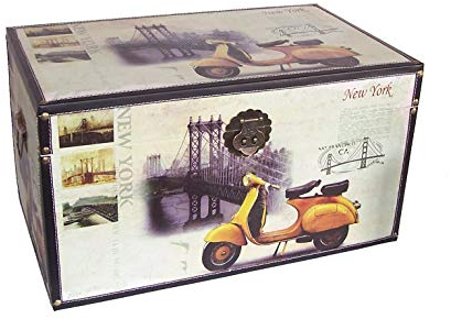 AAF Nommel®, Massivholz Truhe in Leinenoptik, Städtedesign Nr. 401, stylisch, Verarbeitung mit Metallbeschlägen und Kunstlederkanten mit Nietenbefestigung, Truhe ca. 60 x 36,5 x 33,5 cm