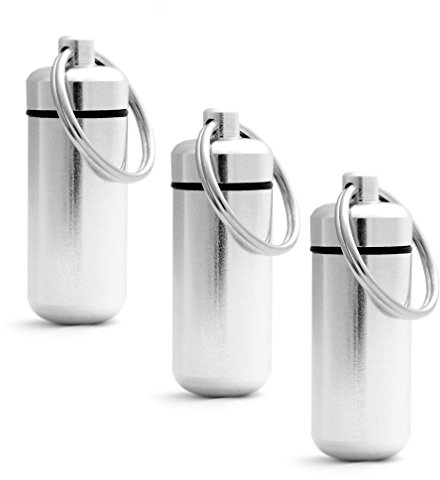 Mini-Kapsel/Pillendose SET/Pillenbox Schlüsselanhänger/Aluminium silber