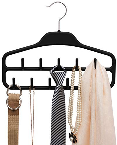 ELONG HOME Belt Hanger, Tie Rack for Closet, Sturdy Belt Organizer with 360 Degree Swivel, 11 Large Sturdy Belt Hooks, Non Slip Rubberized Belt Rack, Black