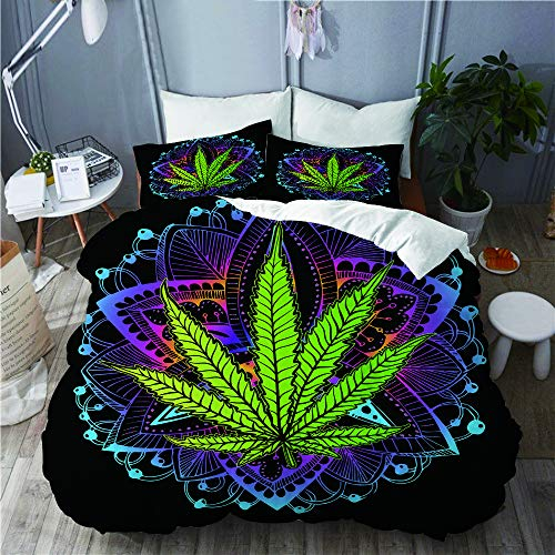 BEITUOLA Bettwäsche-Set, Mikrofaser,Hanfblatt, Marihuana, Kraut, Unkraut, Ganja. Illegale Betäubungsmittel, illegale Drogen,1 Bettbezug 135 X 200cm + 2 Kopfkissenbezug 80 X 80cm